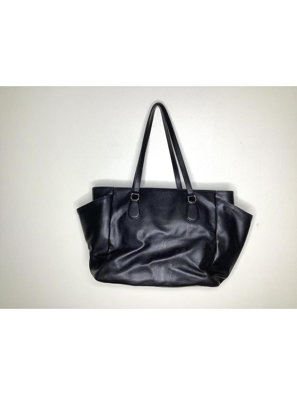 < Coach Black Leather Large Diaper Tote Bag > - Picture 6 of 13